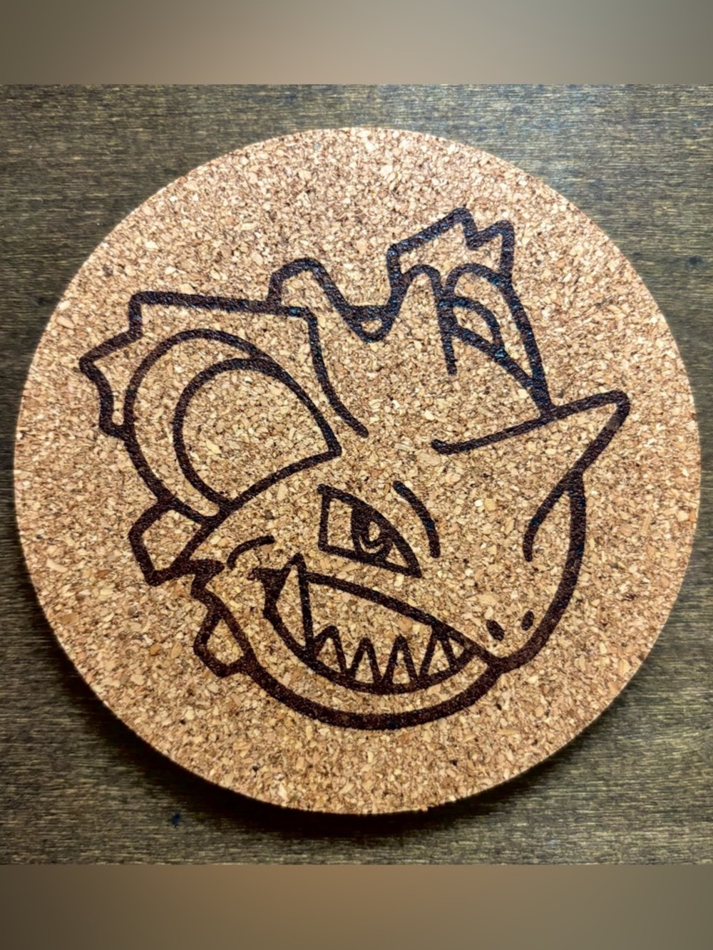Pokemon Nidoking Face Laser Engraved Cork Coaster